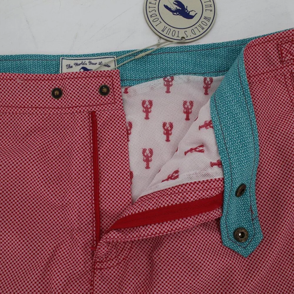 NWT TED BAKER Gatley Swim Trunks Mens 5 pink mesh Lined Lobster Geo Print shorts